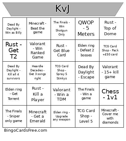 Oooooo Bingo Card