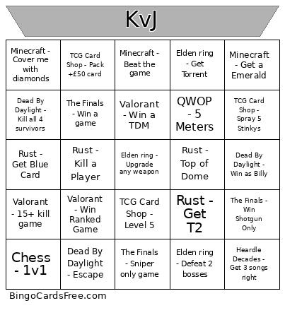 Ooooooooo Bingo Card