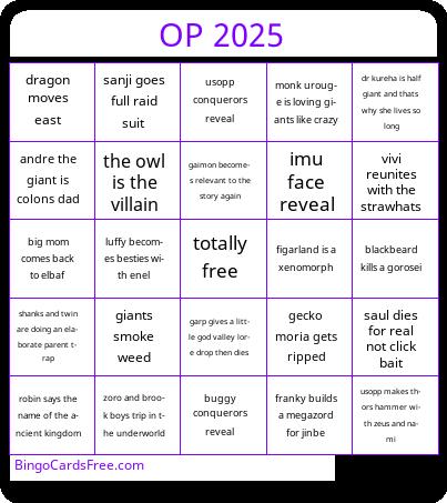 OP 2025 Bingo