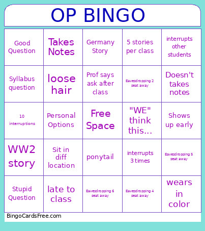 OP Bingo Card