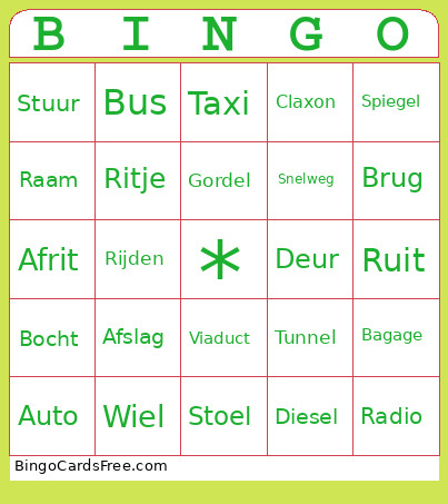 Op Reis In De Auto Bingo Card