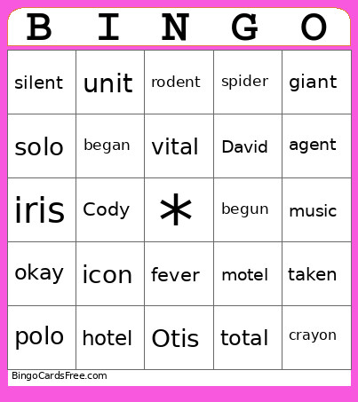 Open Closed Bingo Card