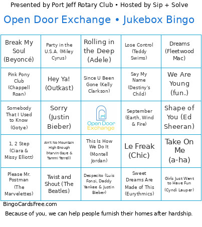 Open Door Exchange • Jukebox Bingo Card
