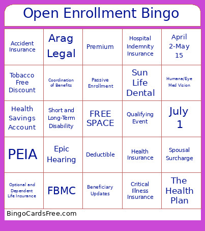 Open Enrollment Bingo Card