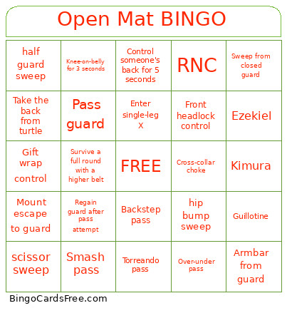 Open Mat Bingo Card