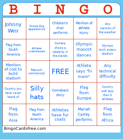 Opening Ceremony 2026 Bingo Card