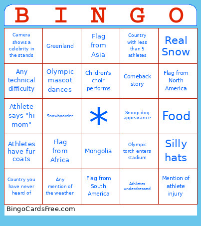 Opening Ceremony Bingo Card