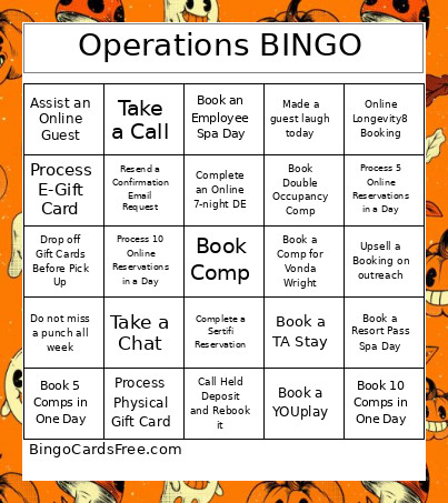 Operations Bingo Card