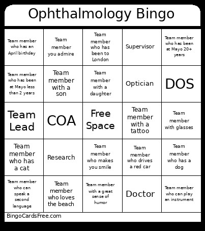 Ophthalmology Bingo Card