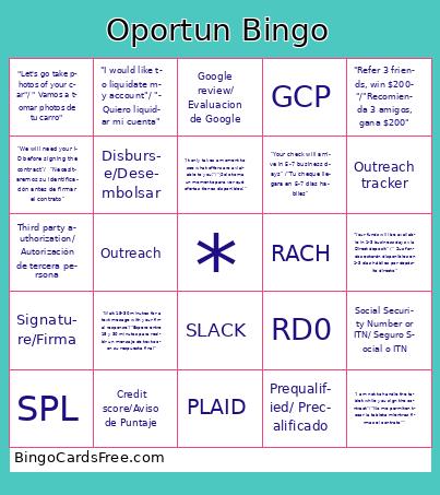 Oportun Words/Phrases Bingo