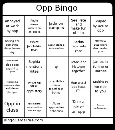 Opp Bingo Card