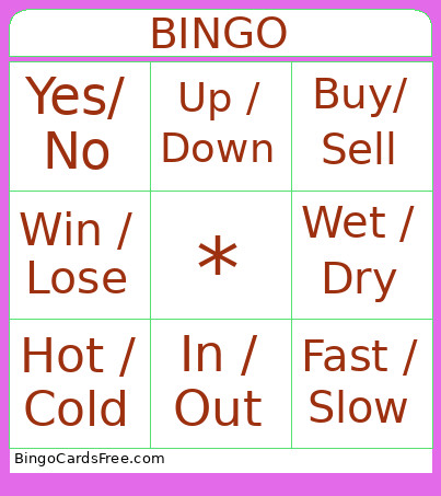 Opposites Bingo Card