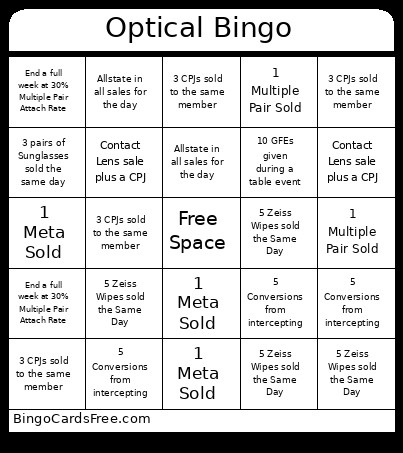 Optical Bingo Card