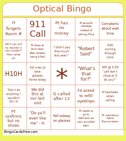 Optical Bingo Card