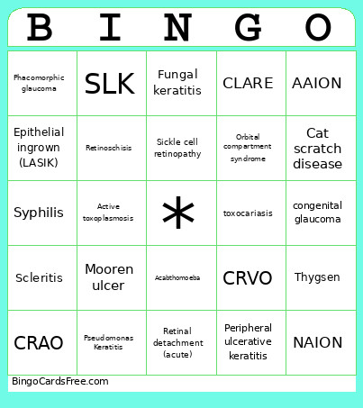 Optometry Bingo Card