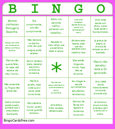 Orações Coordenadas Bingo Card