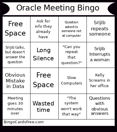 Oracle Meeting Bingo Card