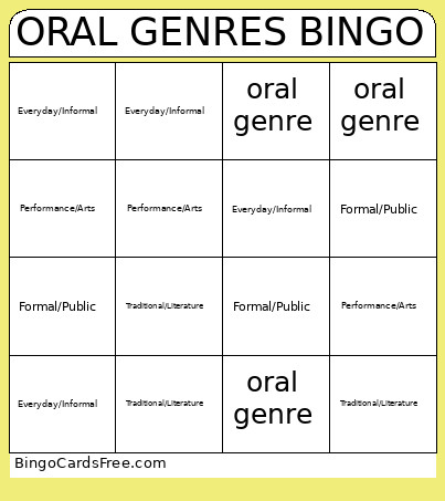ORAL GENRES Bingo Card