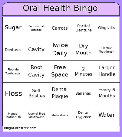 Oral Health Bingo Card
