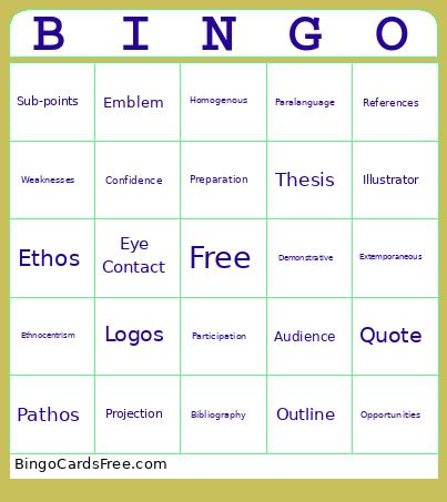 Oral Pres Bingo Card