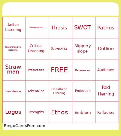 Oral Pres O Bingo Card