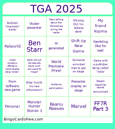 Orange's TGA 2025 Bingo Card