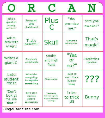ORCAN Bingo Card