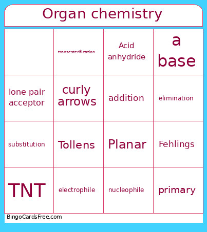 Organic Chemistry Bingo Card
