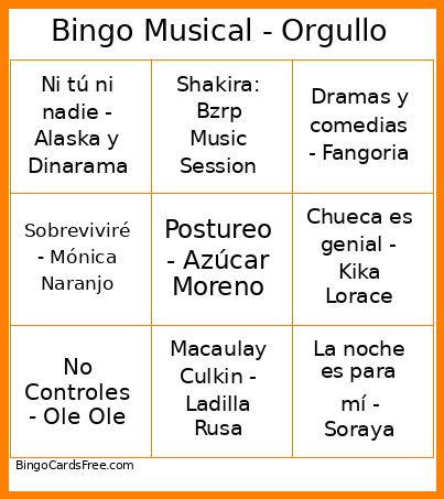 Orgullo - Musical Bingo Card