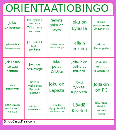 ORIENTAATIO Bingo Card