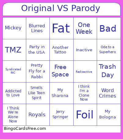 Original VS Parody Bingo Card