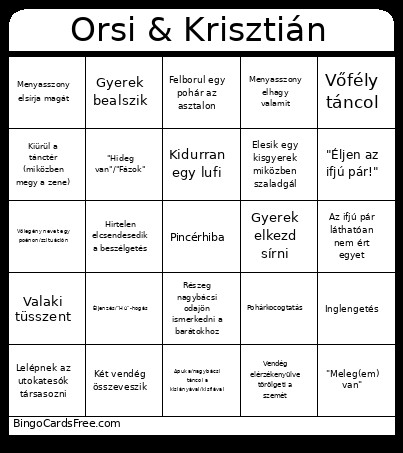 Orsi & Krisztián Bingo Card
