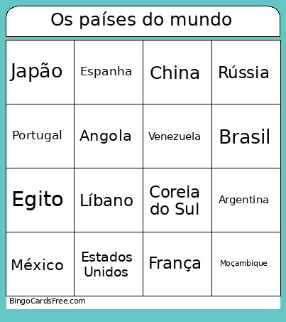 Os Países Do Mundo Bingo Card