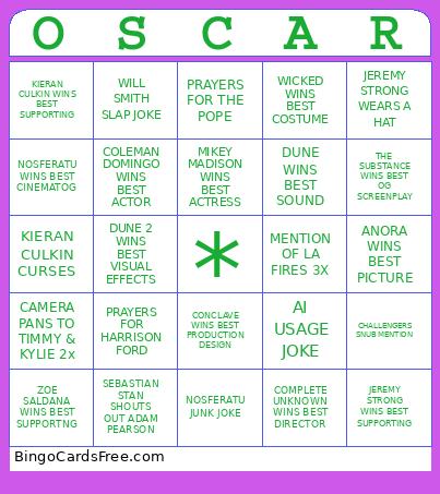 OSCAR 2 PURPLE Bingo Card