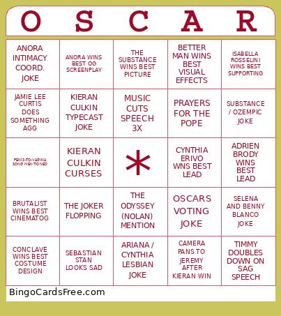 OSCAR 3 RED Bingo Card