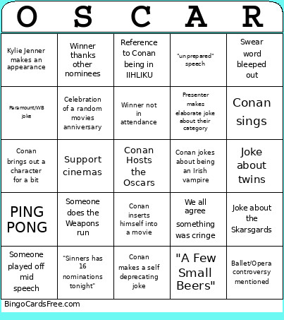 Oscar Bingo Card