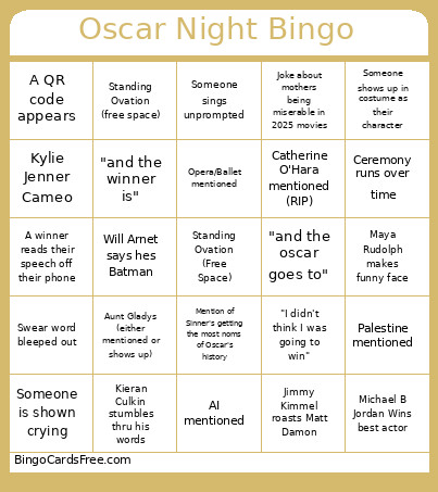 Oscar Night Bingo Card 2