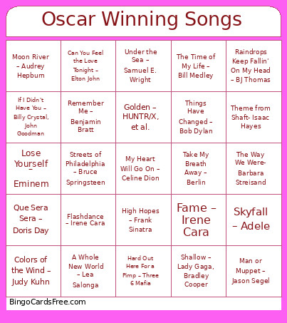 Oscar Winning Songs Bingo Card