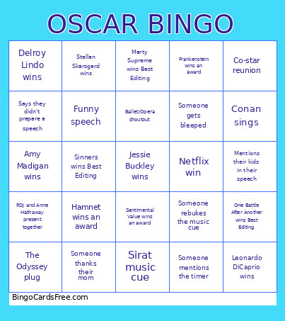 Oscars 2025/2026 Bingo Card