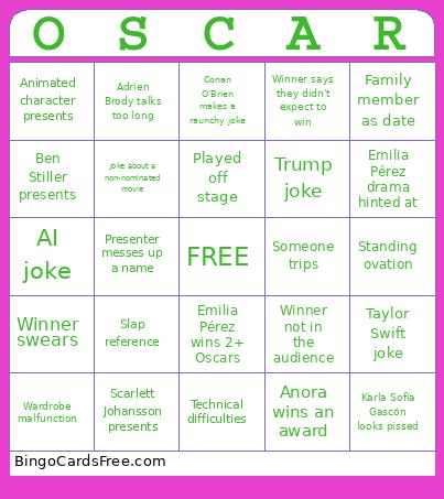 Oscars 2025 Bingo Card 2