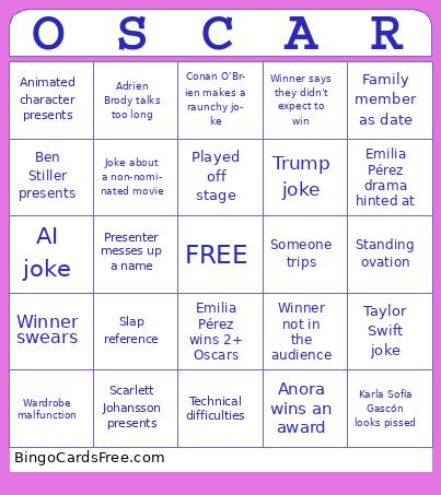 Oscars 2025 Bingo Cards Free Pdf Printable Game, Title: OSCAR
