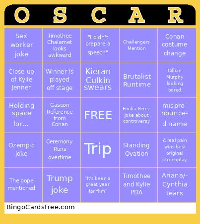 Oscars 2025 Bingo Cards Free Pdf Printable Game, Title: OSCAR