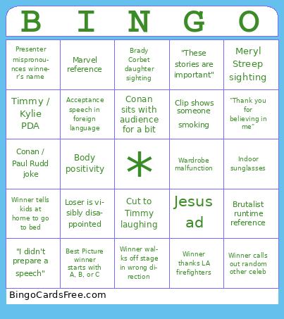 Oscars 2025 Bingo Cards Free Pdf Printable Game, Title: BINGO