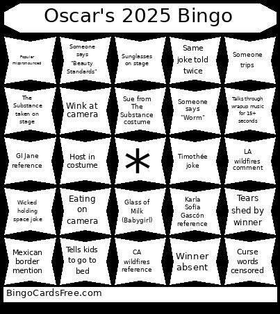 Oscar's 2025 Bingo Card