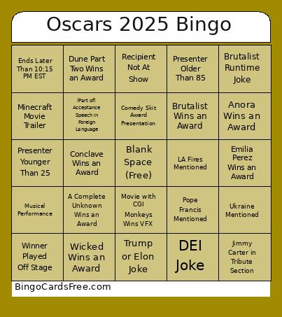 Oscars 2025 Bingo Card 4
