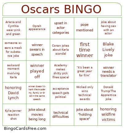 Oscars 2025 bingo Cards Free Pdf Printable Game, Title: Oscars BINGO