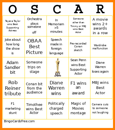 Oscars 2026 Bingo Card 2