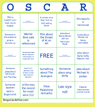 OSCARS 2026 Bingo Card
