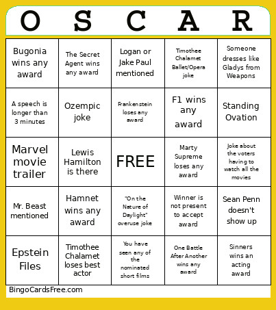 Oscars 2026 Bingo Card