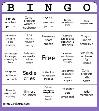 Oscars 2026 Bingo Card